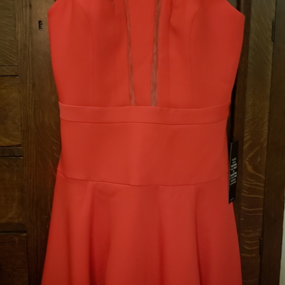 NWT BCBG MAXAZRIA Mesh-blocked Red Halter Dress - Picture 2 of 7
